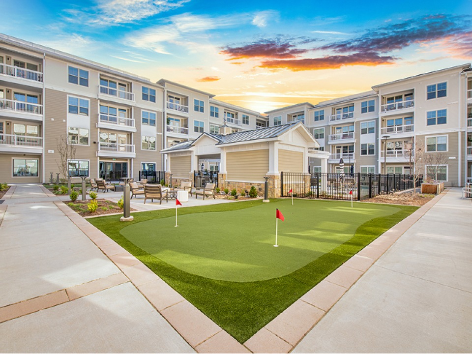 55+ apartment community with putting green
